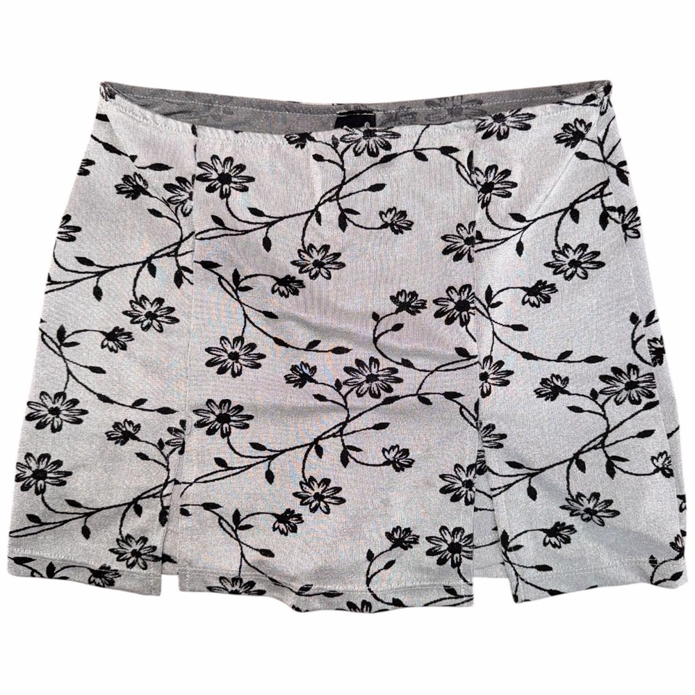 Y2K Vintage Mini Skirt Floral Print Gray Black Skort Built In Shorts 90s Style